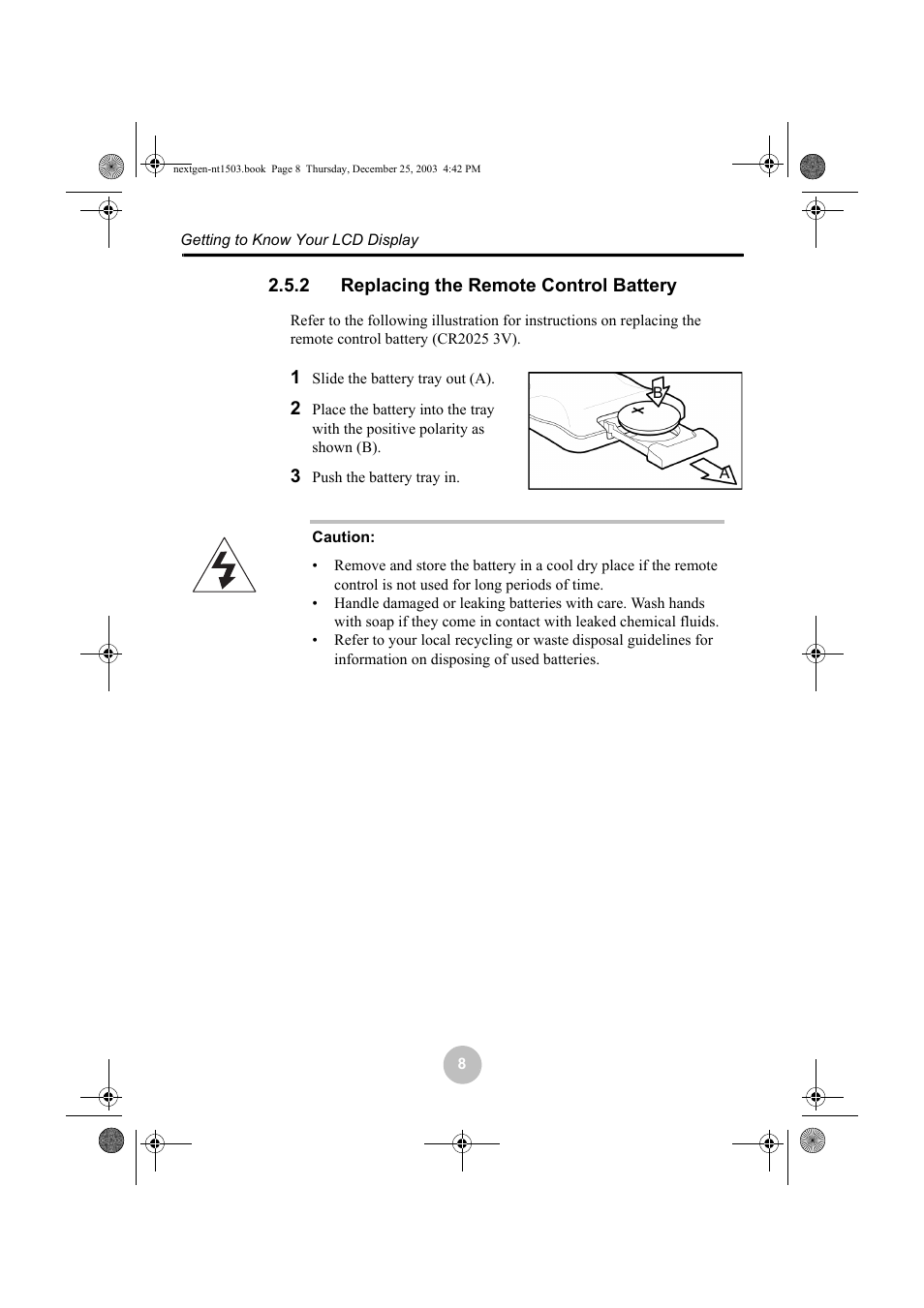 2 replacing the remote control battery, Replacing the remote control battery | Westinghouse W31501 User Manual | Page 13 / 31