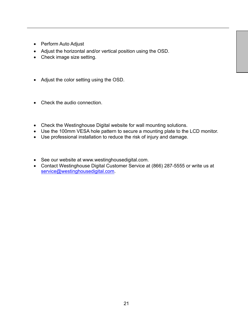 Troubleshooting (cont.), English | Westinghouse LCM-17V8 User Manual | Page 23 / 24