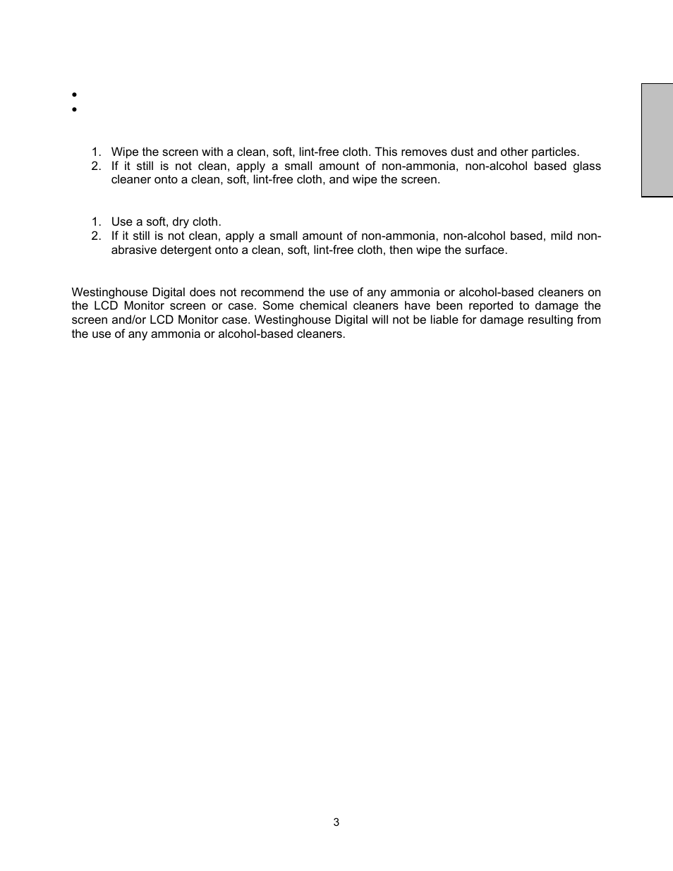English, Cleaning the lcd monitor | Westinghouse LCM-17V8 User Manual | Page 5 / 24