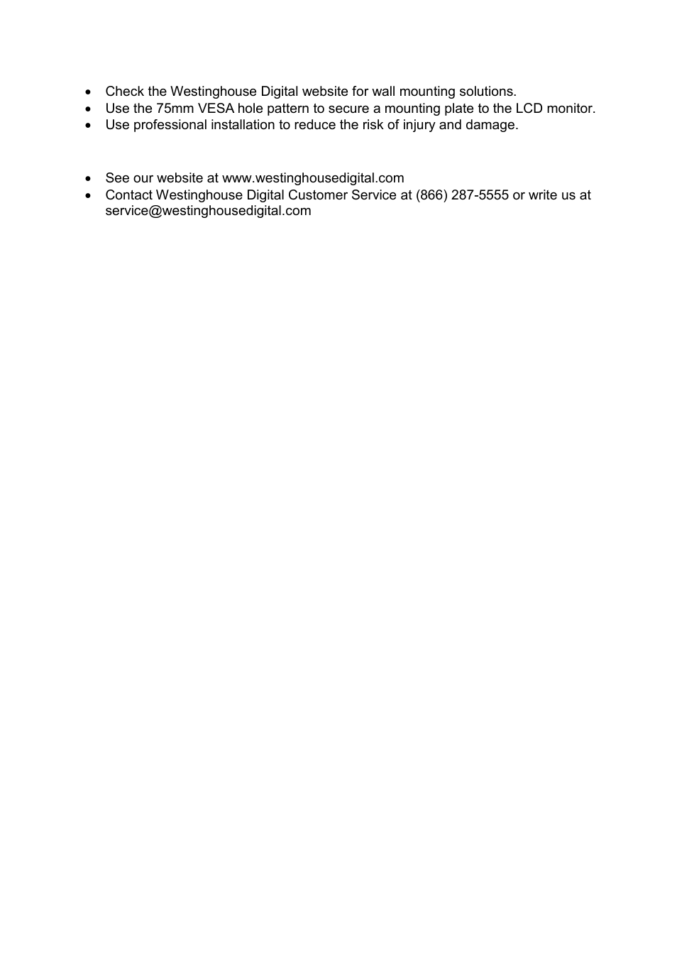 Mounting the lcd monitor on a wall, Additional questions | Westinghouse LCM-15V5 User Manual | Page 14 / 15