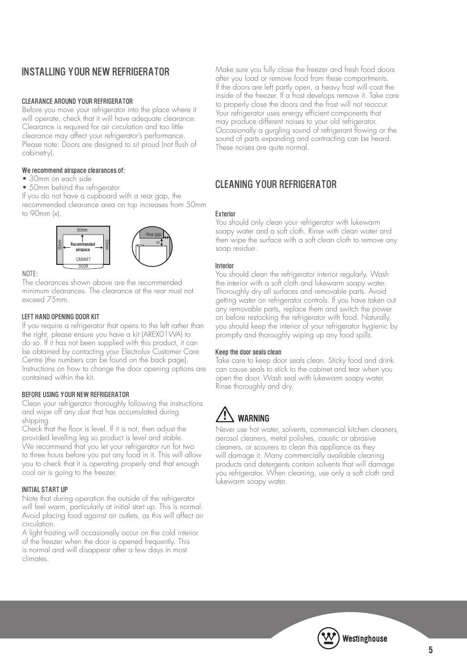 Warning | Westinghouse WTB2300PA User Manual | Page 5 / 12