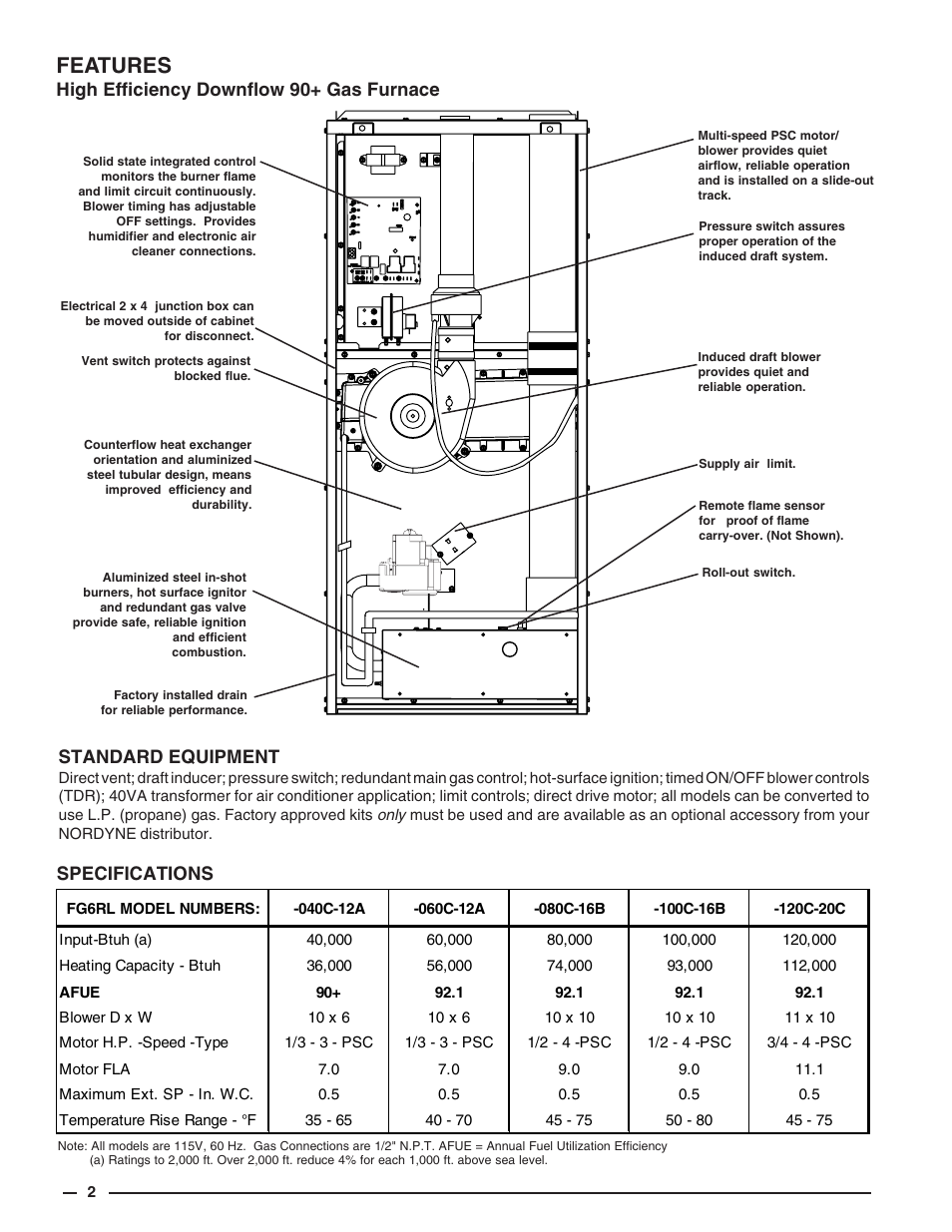 Features | Westinghouse High Efficiency / Direct Vent or Non Direct Vent FG6RL User Manual | Page 2 / 4