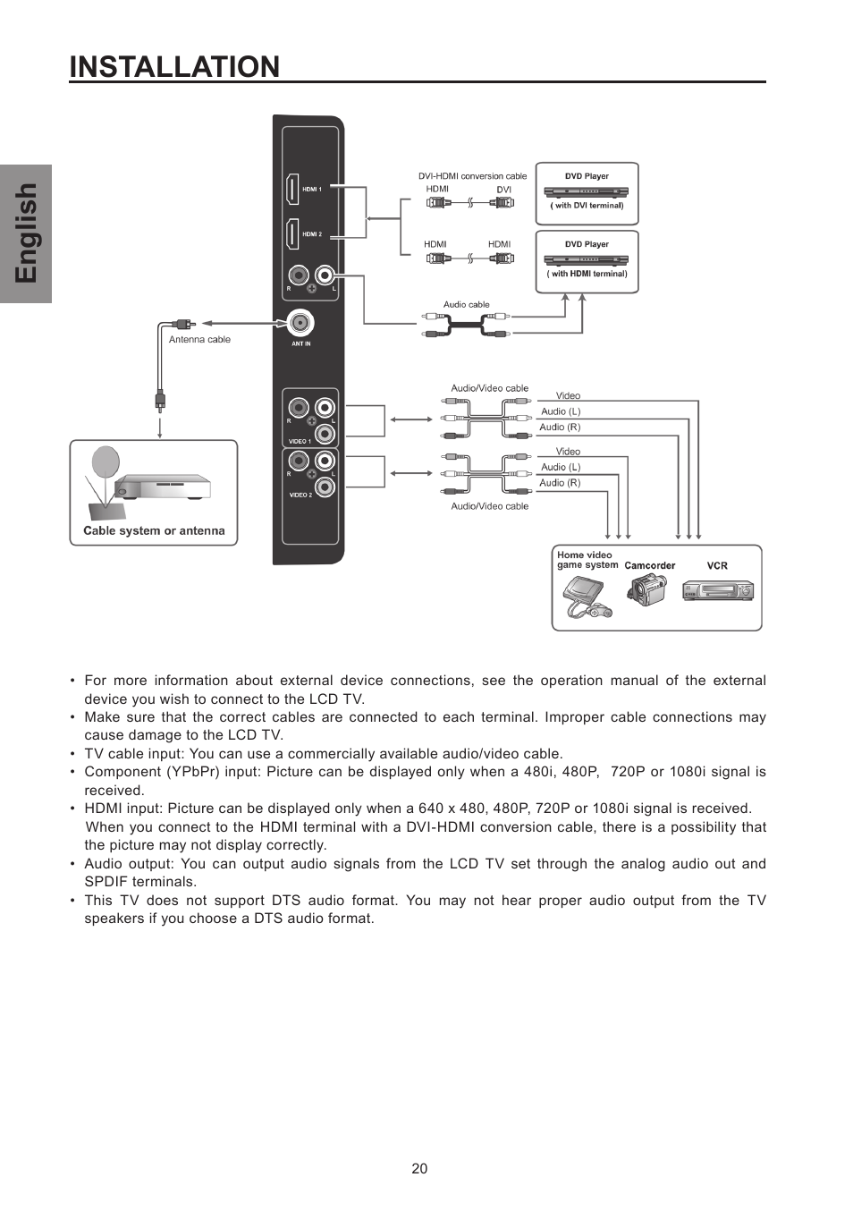 Installation, English | Westinghouse SK-26H570D User Manual | Page 22 / 67