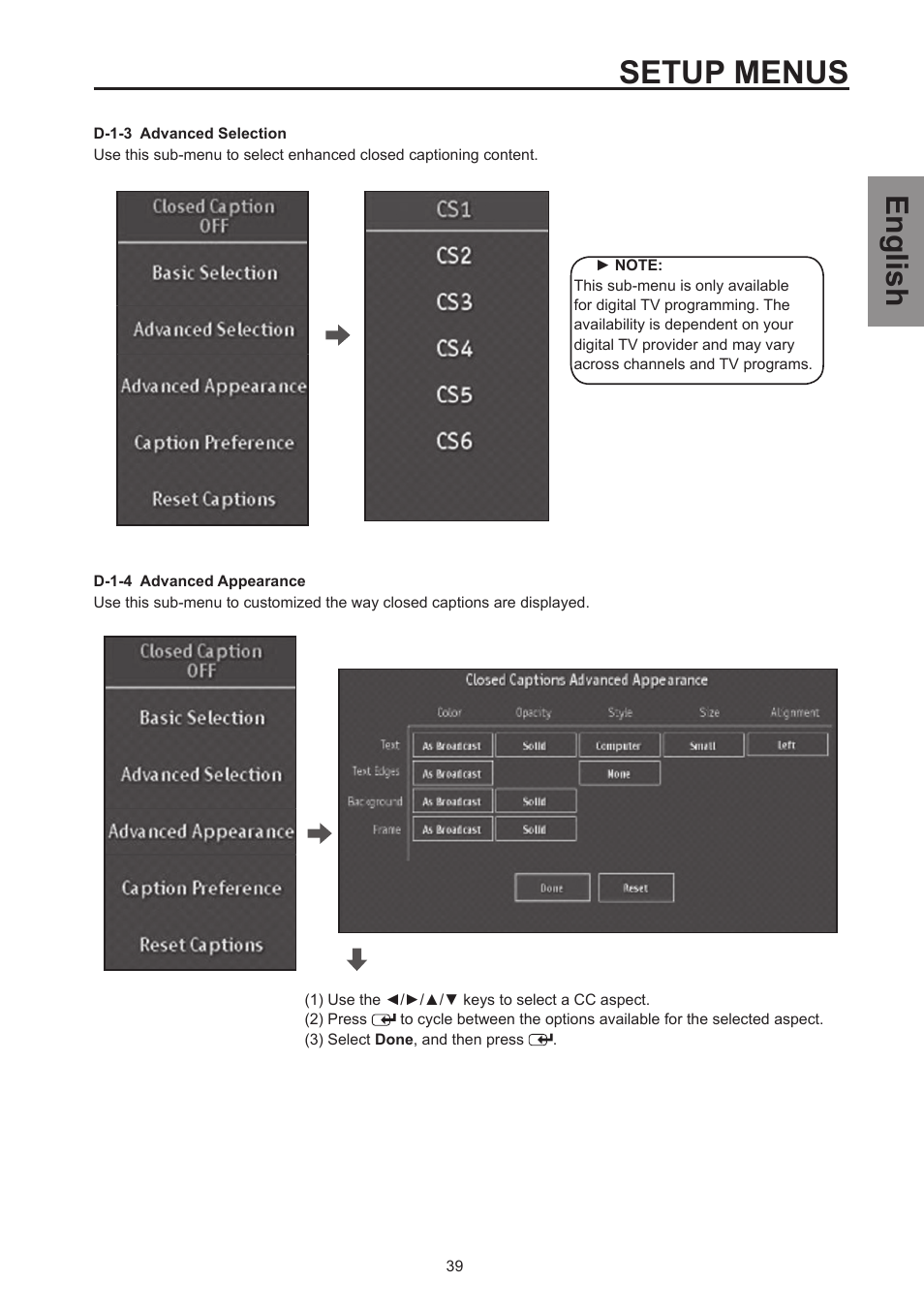 Setup menus, English | Westinghouse SK-26H570D User Manual | Page 41 / 67