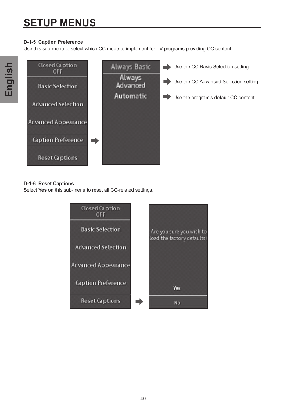 Setup menus, English | Westinghouse SK-26H570D User Manual | Page 42 / 67