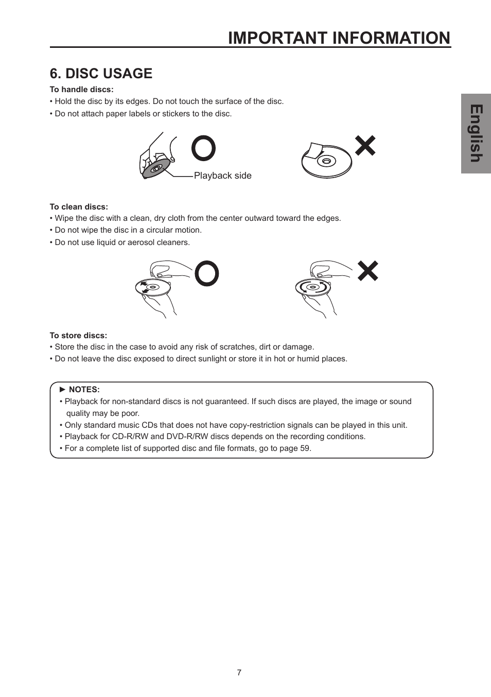 Disc usage, Important information, English | Westinghouse SK-26H570D User Manual | Page 9 / 67