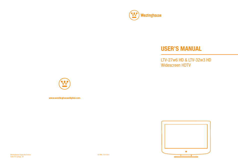 User’s manual | Westinghouse LTV-32w3 User Manual | Page 38 / 38