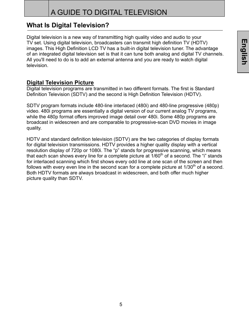 A guide to digital television, English | Westinghouse LTV-32w3 User Manual | Page 7 / 38