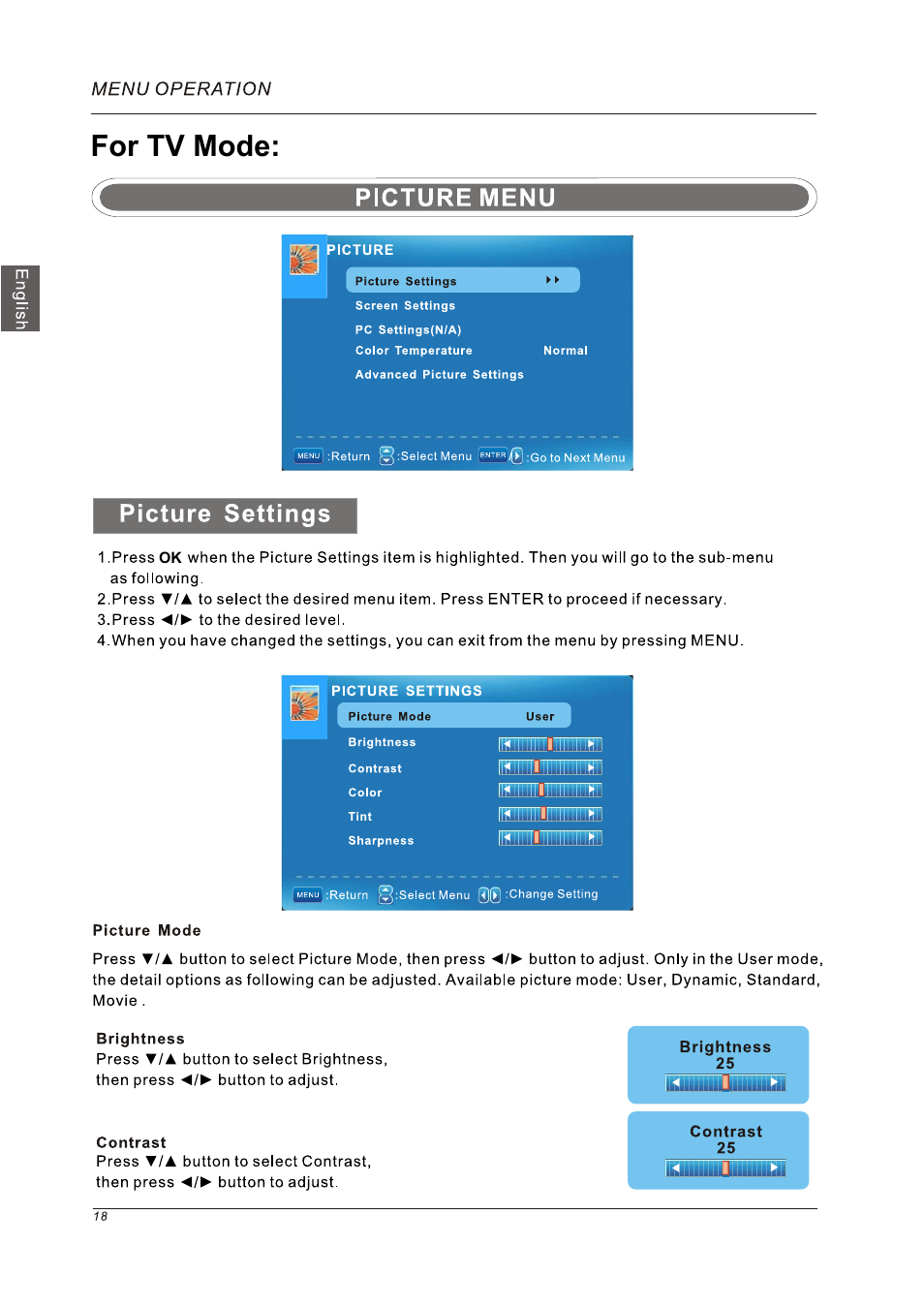 For tv mode | Westinghouse VR-5585DFZ User Manual | Page 20 / 39