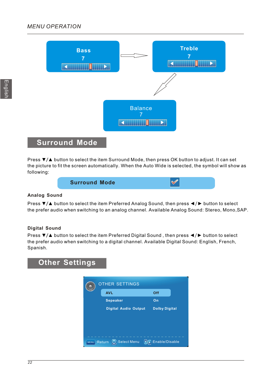 Other settings, Surround mode | Westinghouse VR-5585DFZ User Manual | Page 24 / 39