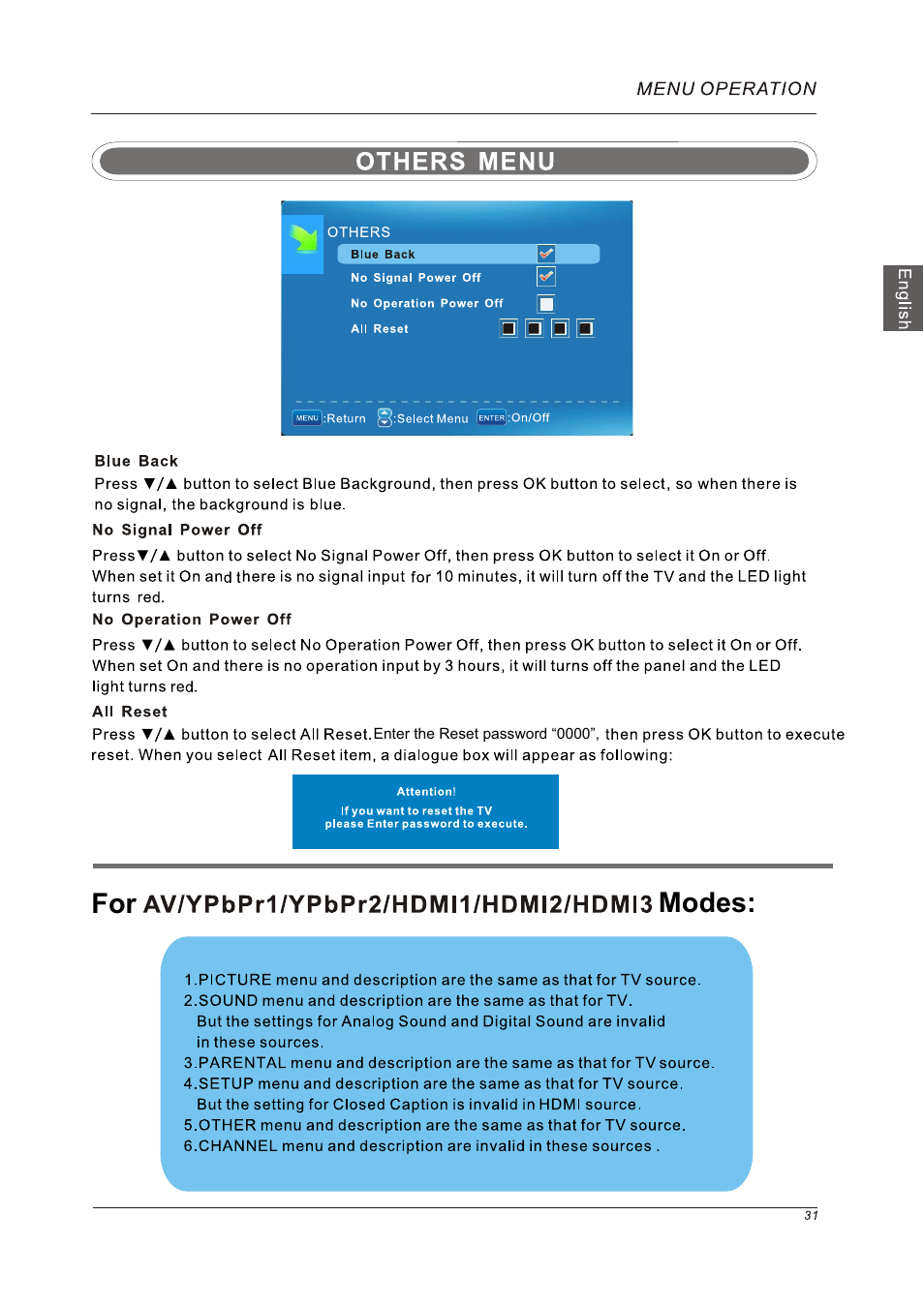 For modes | Westinghouse VR-5585DFZ User Manual | Page 33 / 39