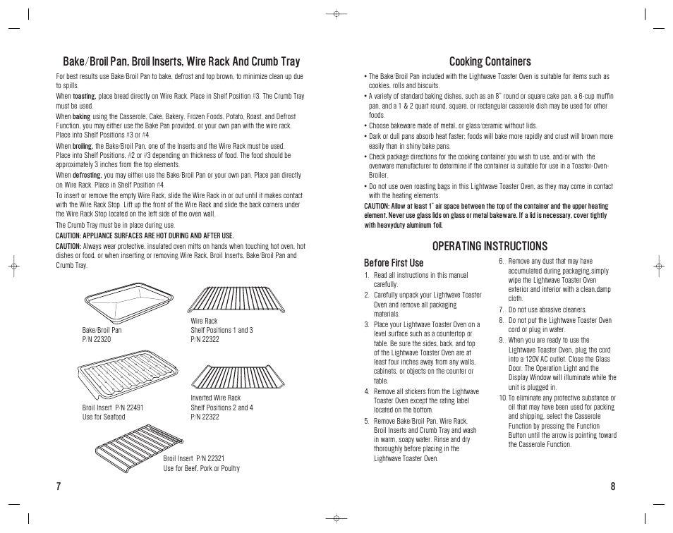 Cooking containers, Operating instructions | Westinghouse WST3028 User Manual | Page 8 / 20