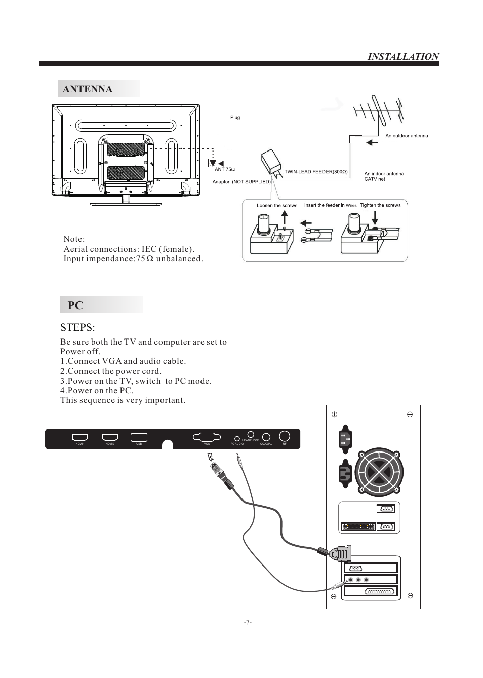 Steps, Antenna, Installation | Westinghouse EW32S5KW User Manual | Page 8 / 41