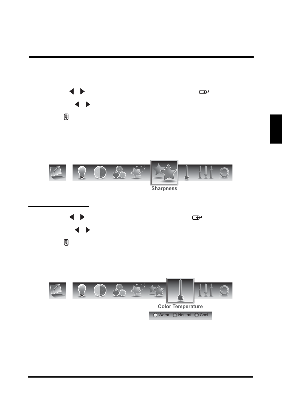 English, Sharpness, Color temperature | Westinghouse LD-2655VX User Manual | Page 31 / 60