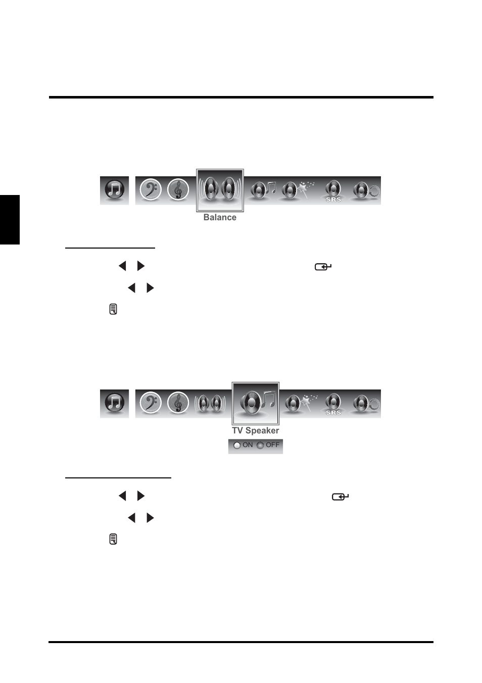 English, Balance, Tv speaker | Westinghouse LD-2655VX User Manual | Page 34 / 60