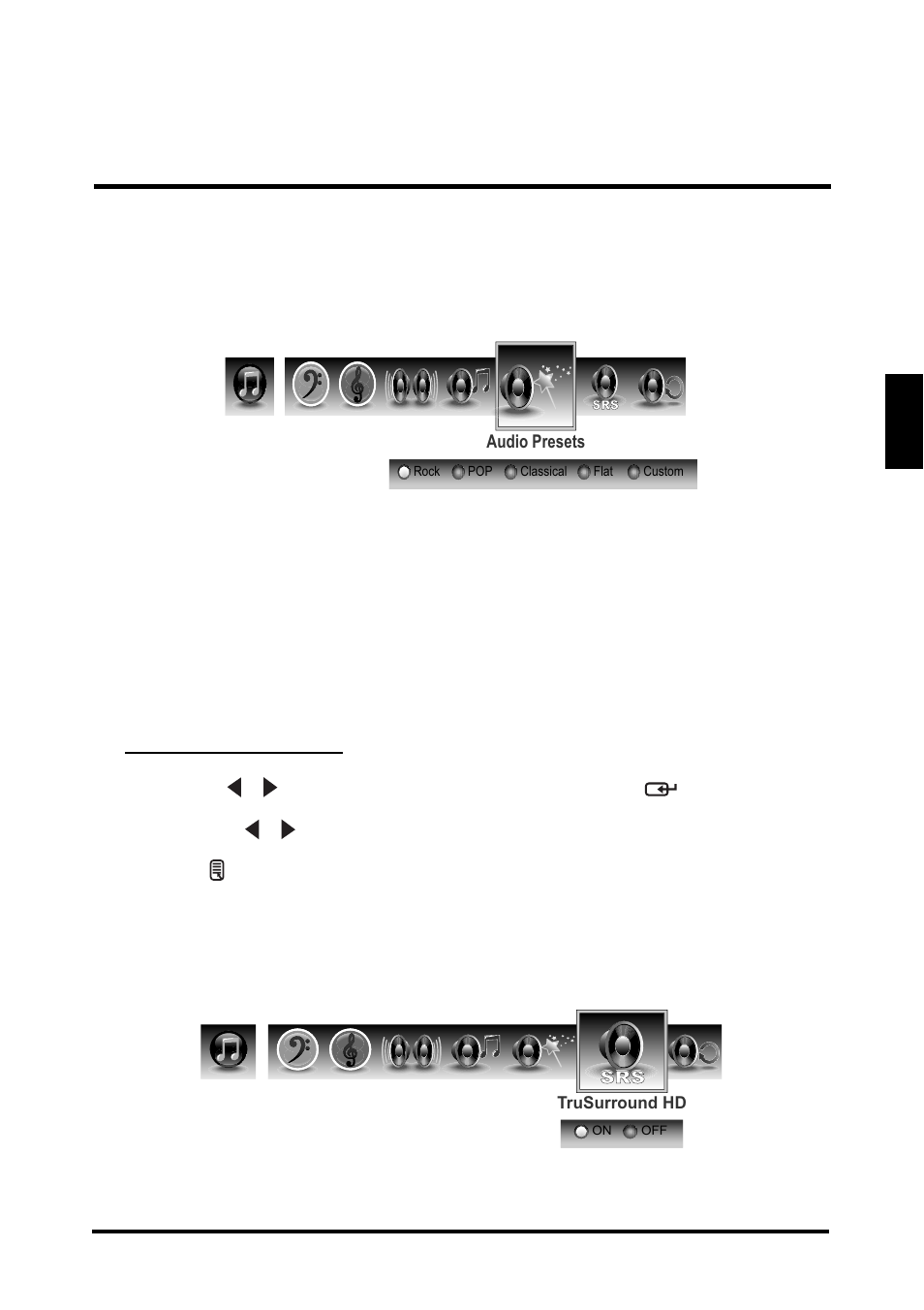 English, Audio preset, Trusurround hd | Westinghouse LD-2655VX User Manual | Page 35 / 60
