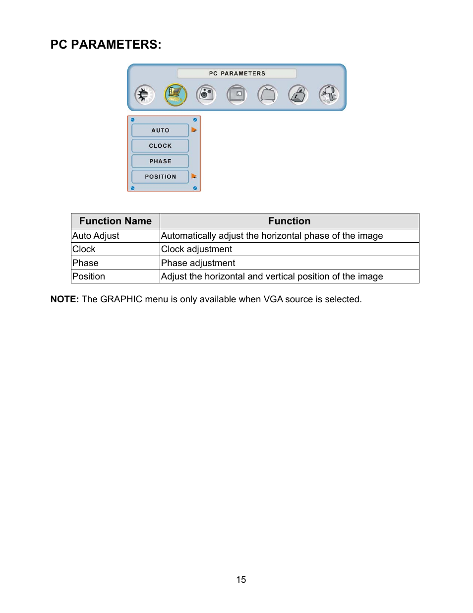Pc parameters | Westinghouse W2602 BK User Manual | Page 17 / 26