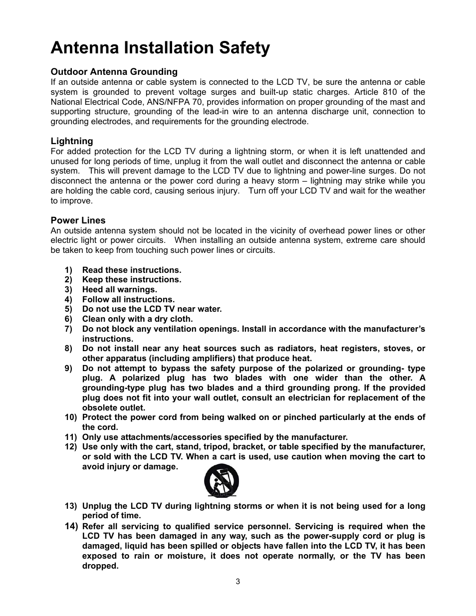 Antenna installation safety | Westinghouse W2602 BK User Manual | Page 5 / 26