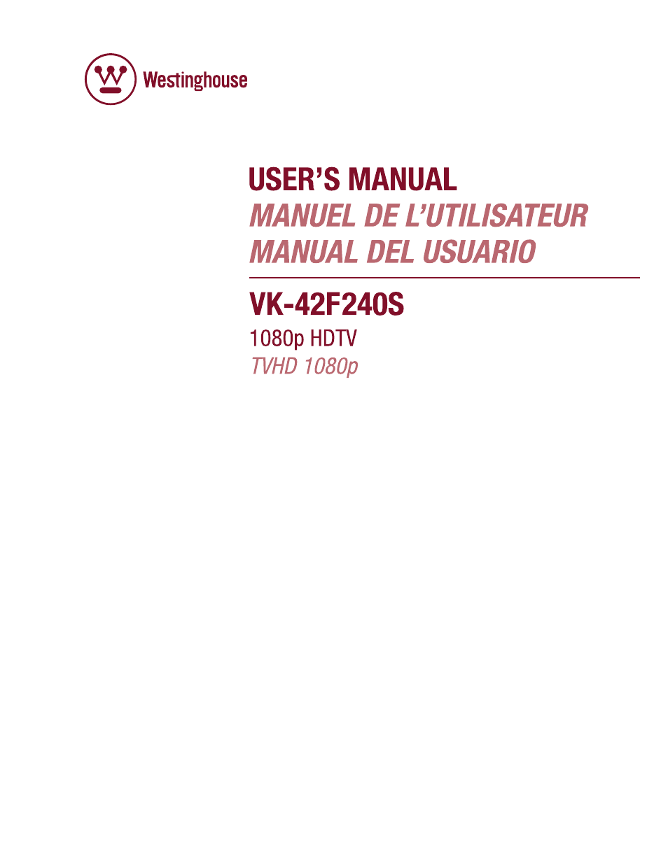 Westinghouse VK-42F240S User Manual | 48 pages
