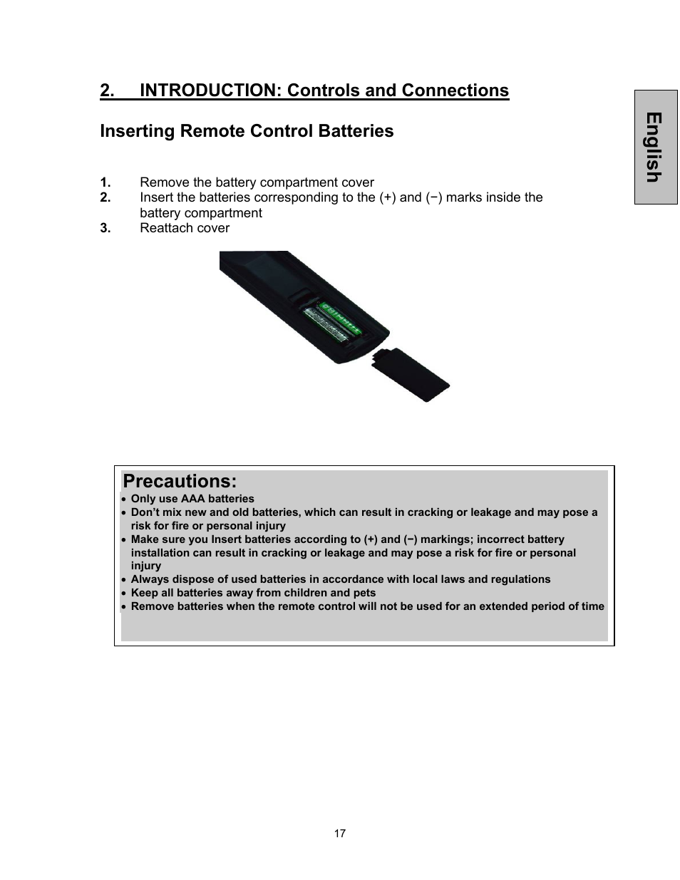 English, Precautions | Westinghouse VK-42F240S User Manual | Page 18 / 48