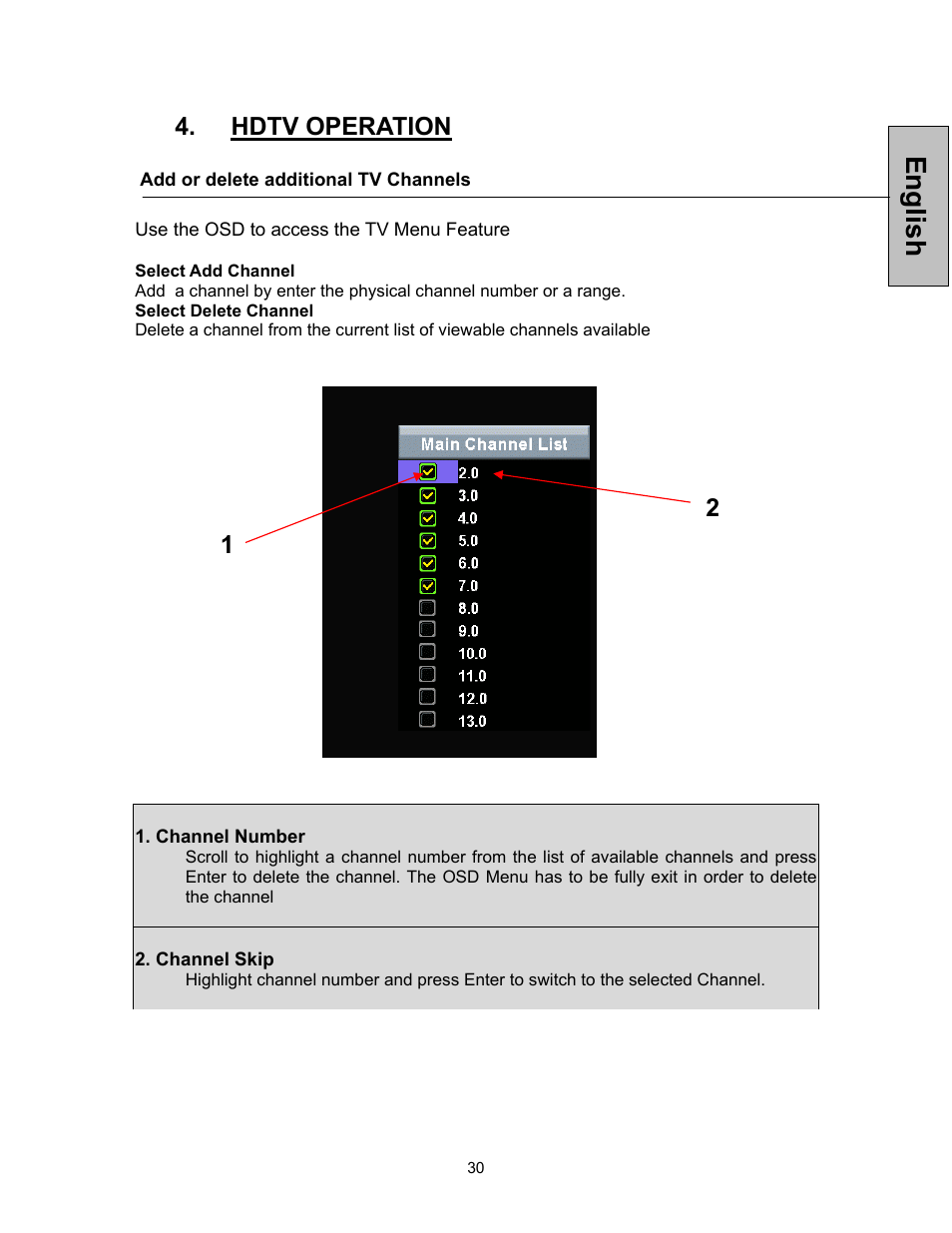 English, Hdtv operation | Westinghouse VK-42F240S User Manual | Page 31 / 48