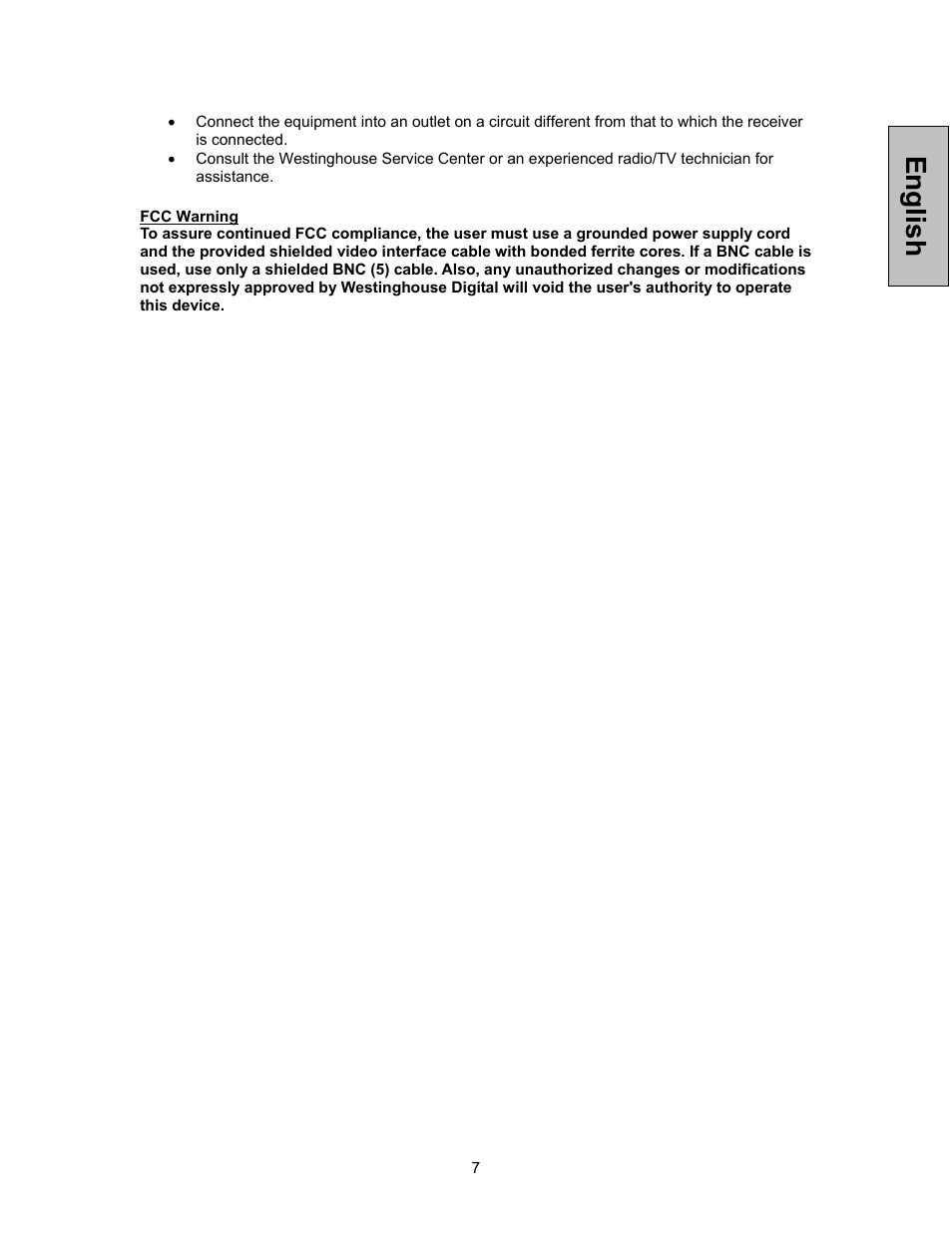 English | Westinghouse VK-42F240S User Manual | Page 8 / 48