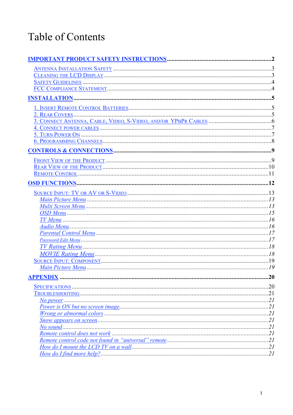 Westinghouse LTV-20v2 User Manual | Page 3 / 23