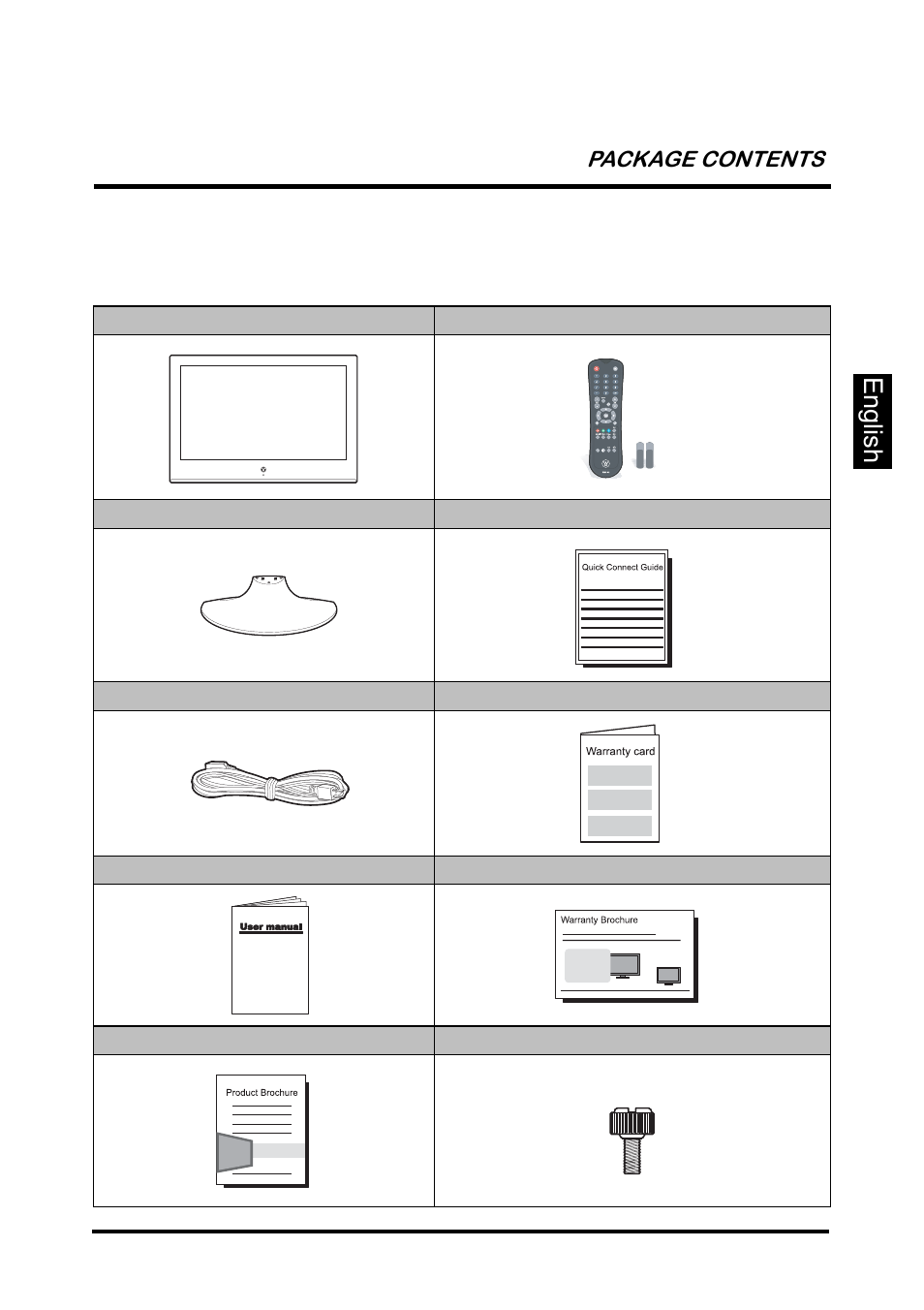 Package contents, English package contents | Westinghouse SK-26H640G User Manual | Page 15 / 61