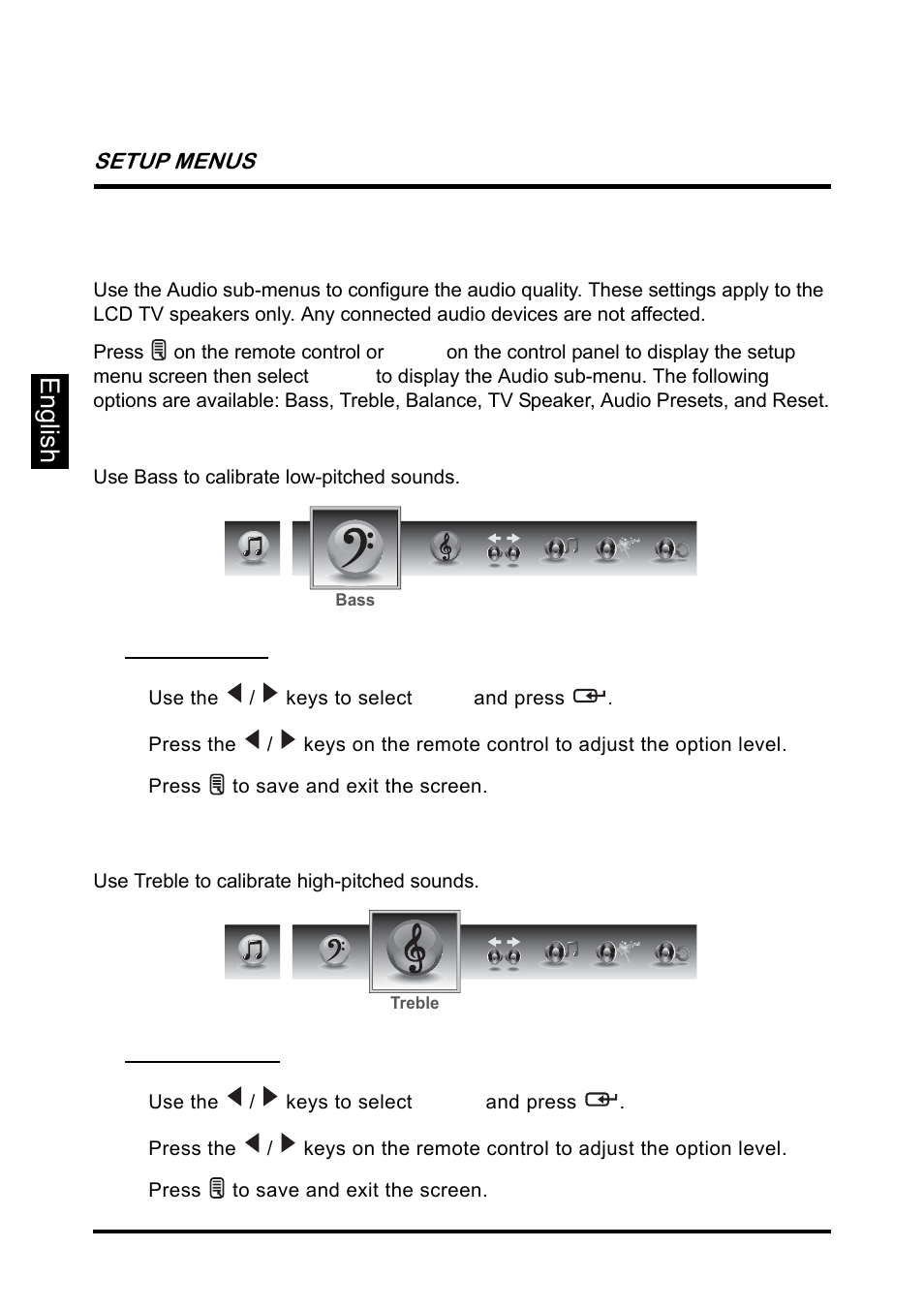 Audio, English | Westinghouse SK-26H640G User Manual | Page 34 / 61