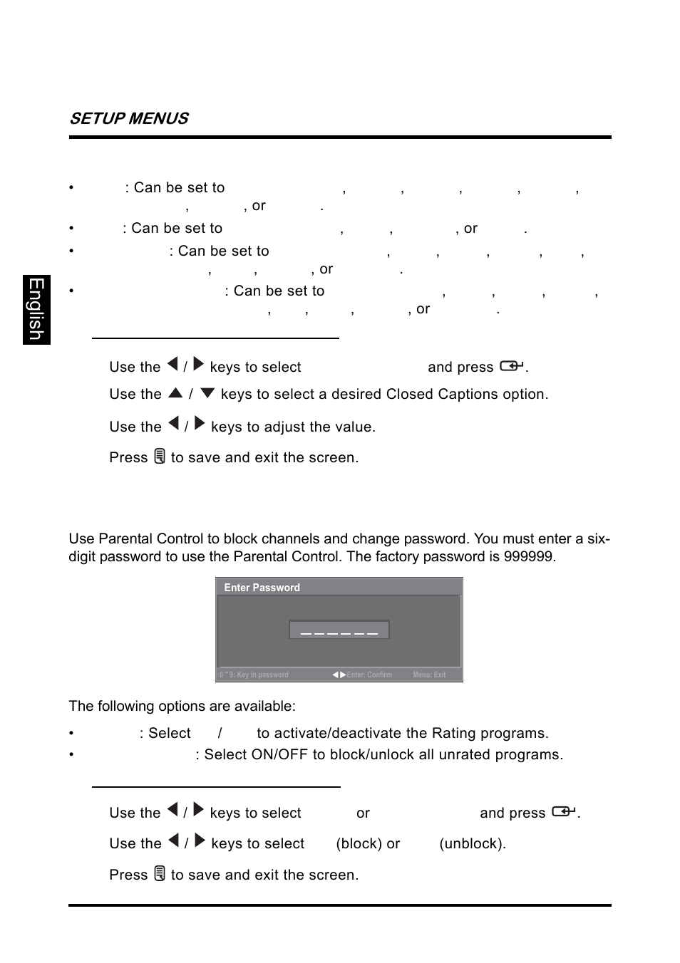 English, Parental control | Westinghouse SK-26H640G User Manual | Page 46 / 61