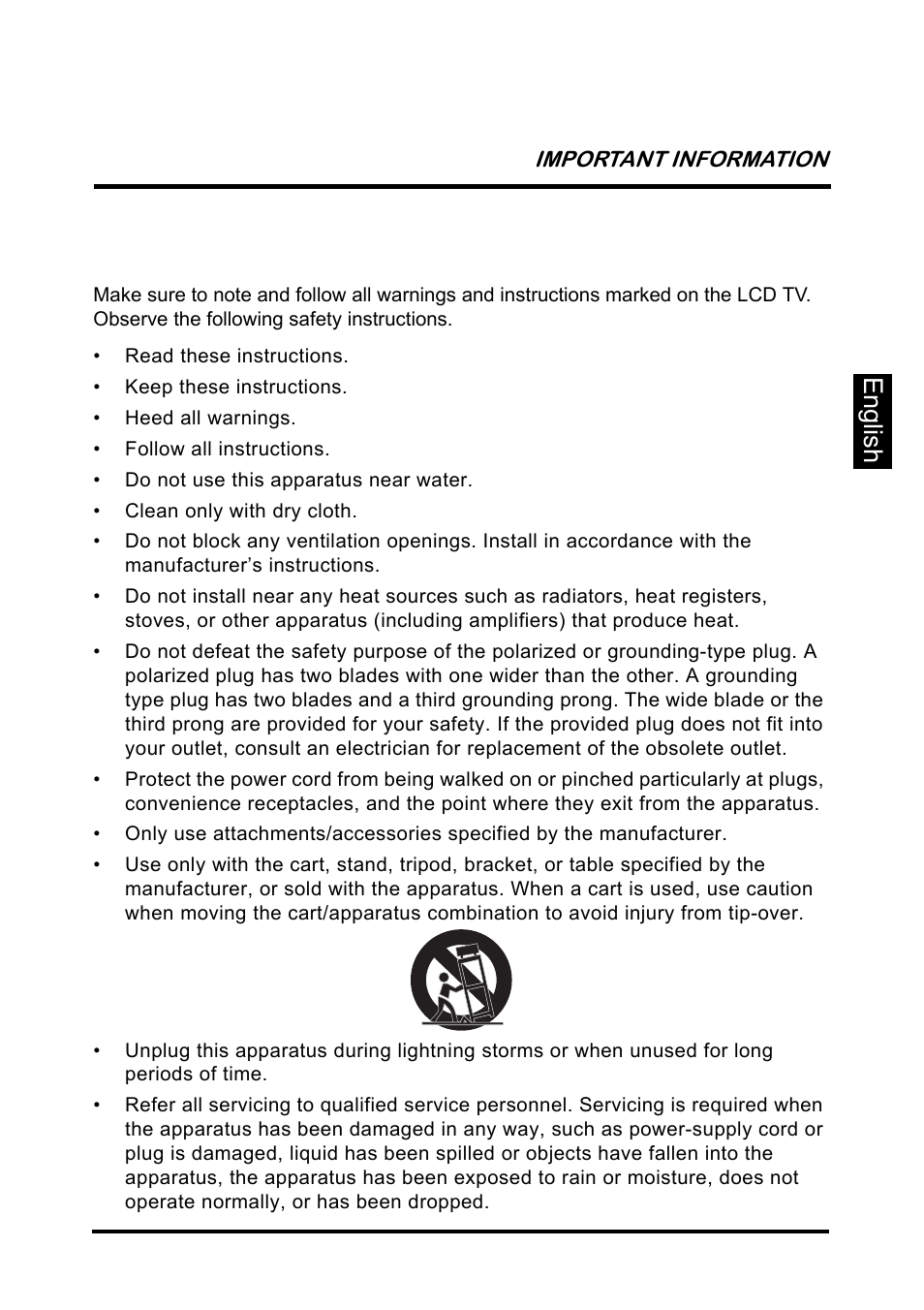 Important safety instructions, English | Westinghouse SK-26H640G User Manual | Page 9 / 61