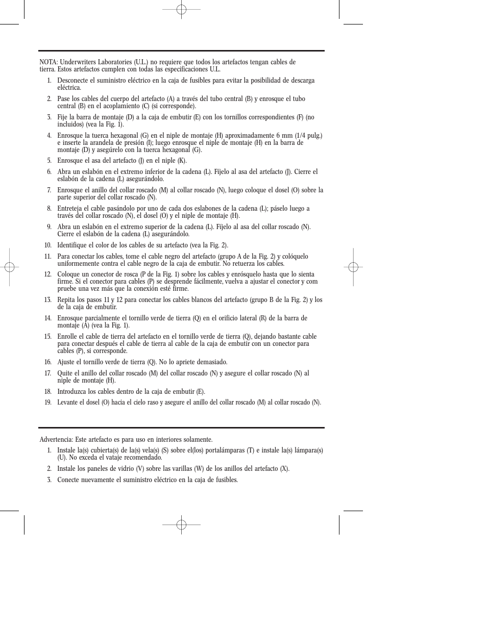 Instrucciones de montaje y cableado, Instrucciones de montaje del artefacto | Westinghouse W-239 User Manual | Page 10 / 12