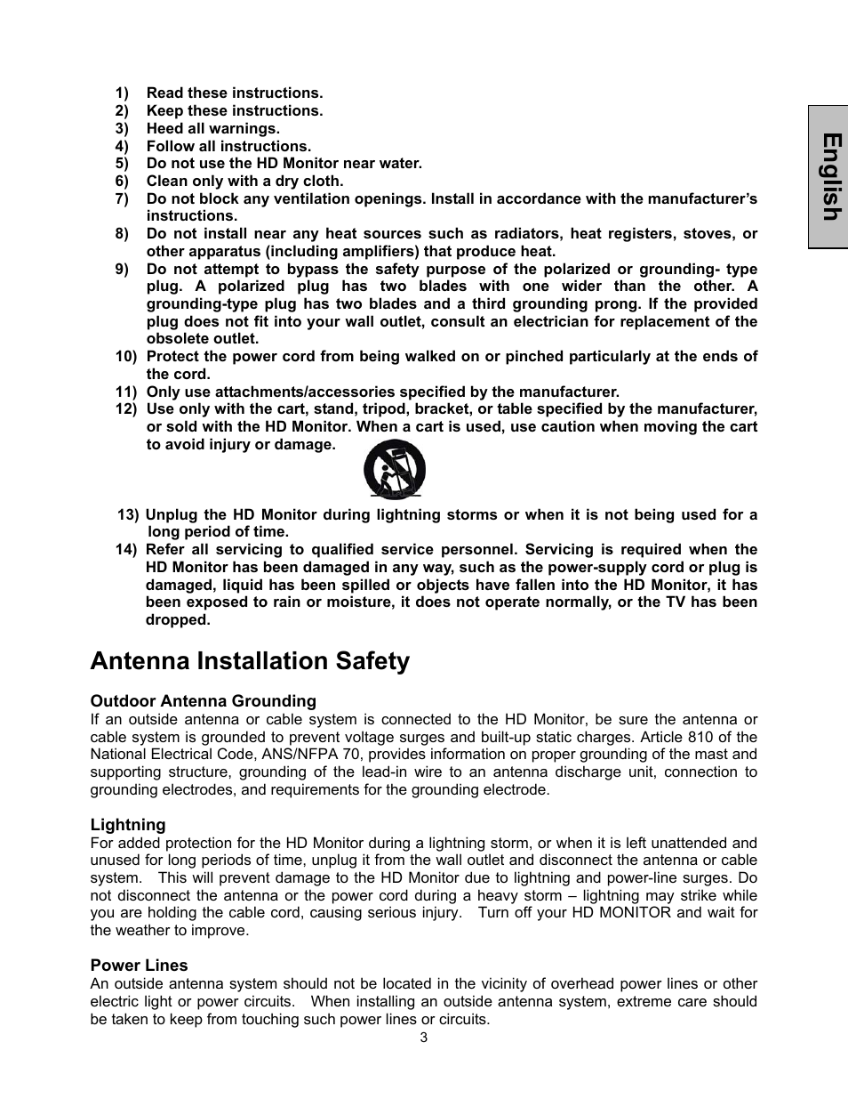 English, Antenna installation safety | Westinghouse 42-w2 User Manual | Page 5 / 24