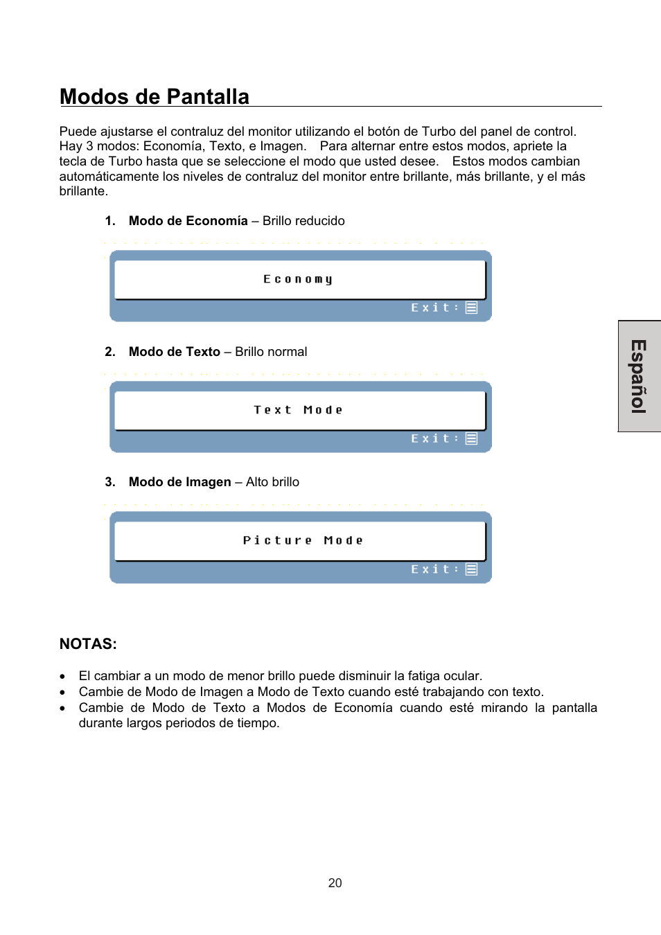 Modos de pantalla | Westinghouse L1928NV User Manual | Page 69 / 74