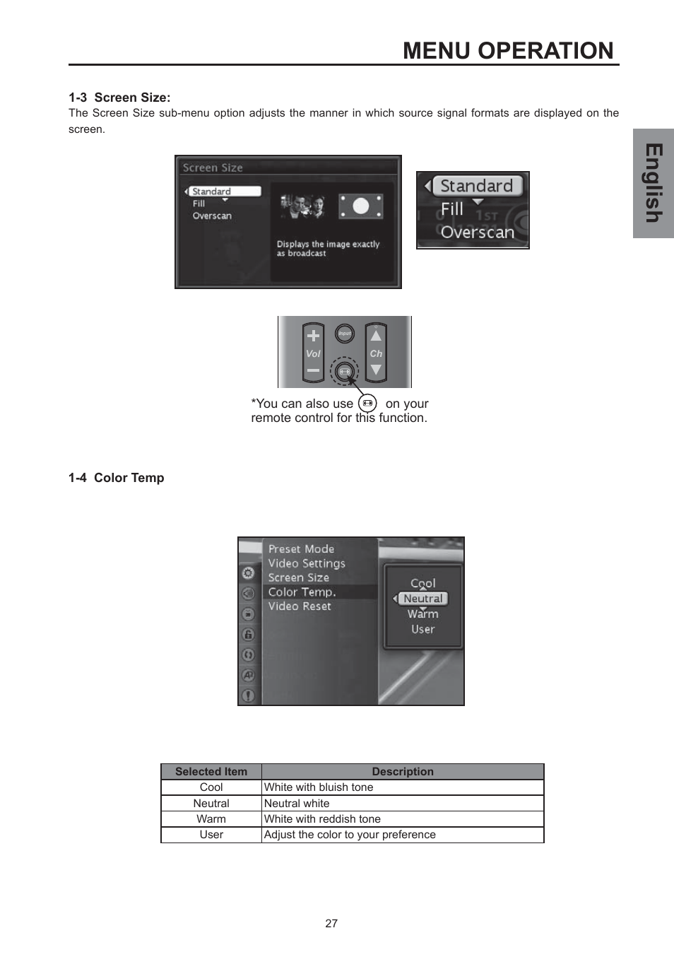 Menu operation, English | Westinghouse SK-26H590D User Manual | Page 28 / 66