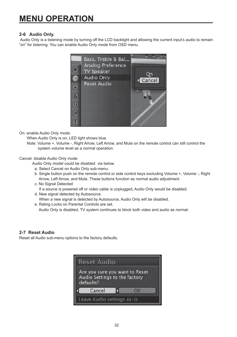 Menu operation | Westinghouse SK-26H590D User Manual | Page 33 / 66