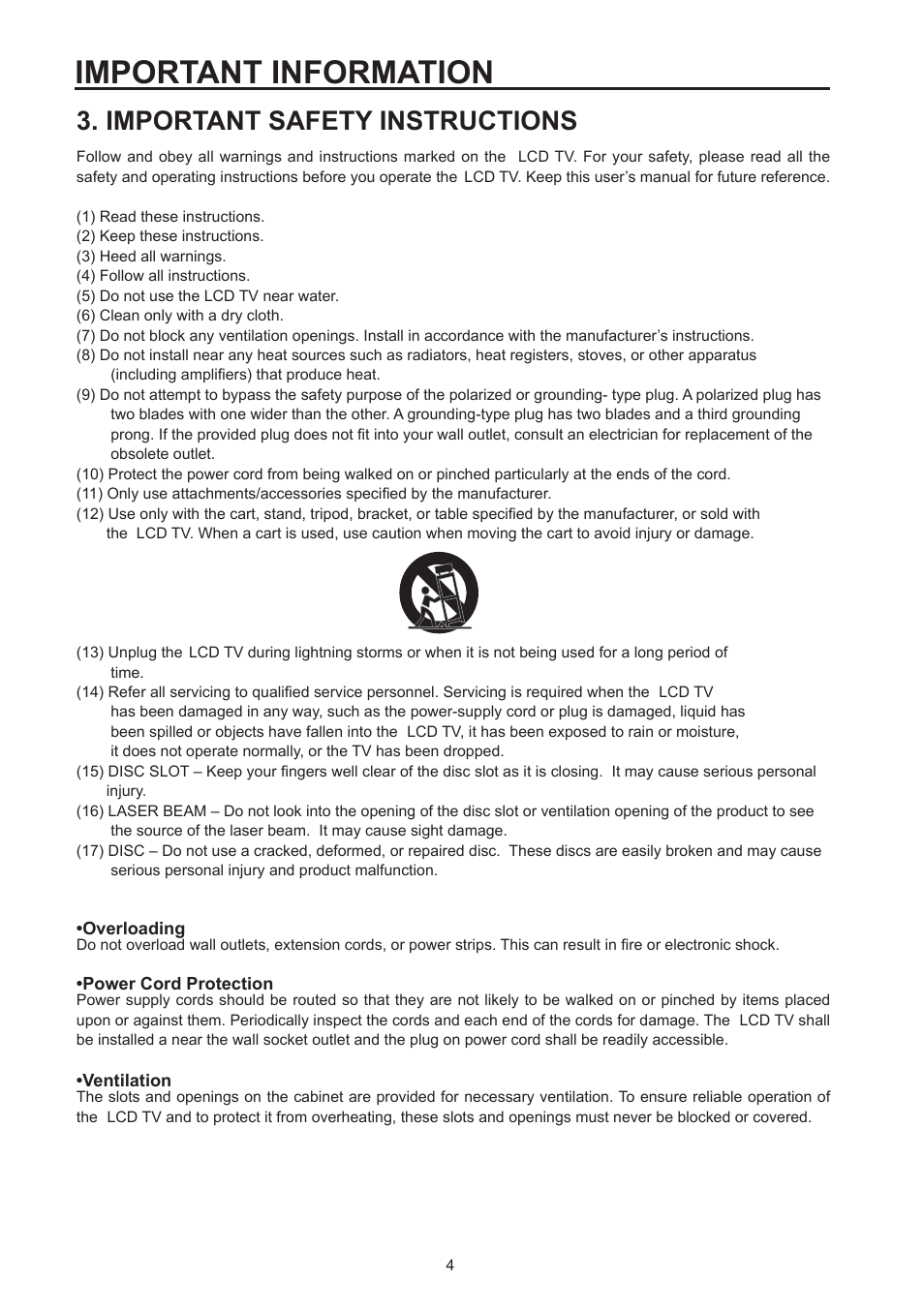 Important information, Important safety instructions | Westinghouse SK-26H590D User Manual | Page 5 / 66