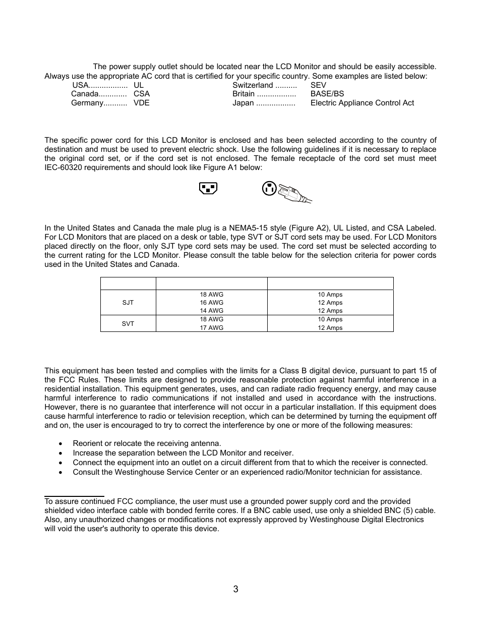 Safety guidelines, Fcc compliance statement | Westinghouse L1916HW User Manual | Page 5 / 14