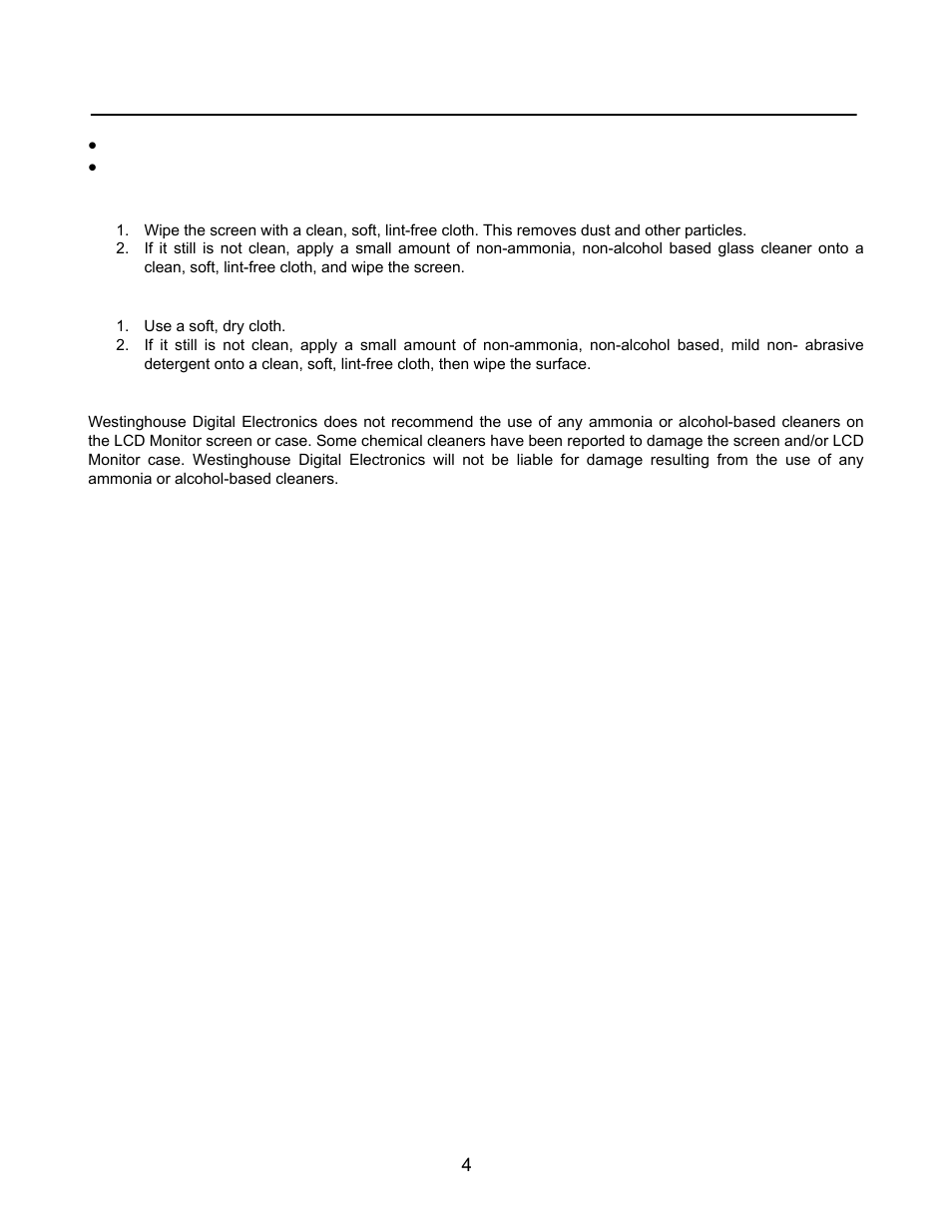 Cleaning the lcd monitor | Westinghouse L1916HW User Manual | Page 6 / 14