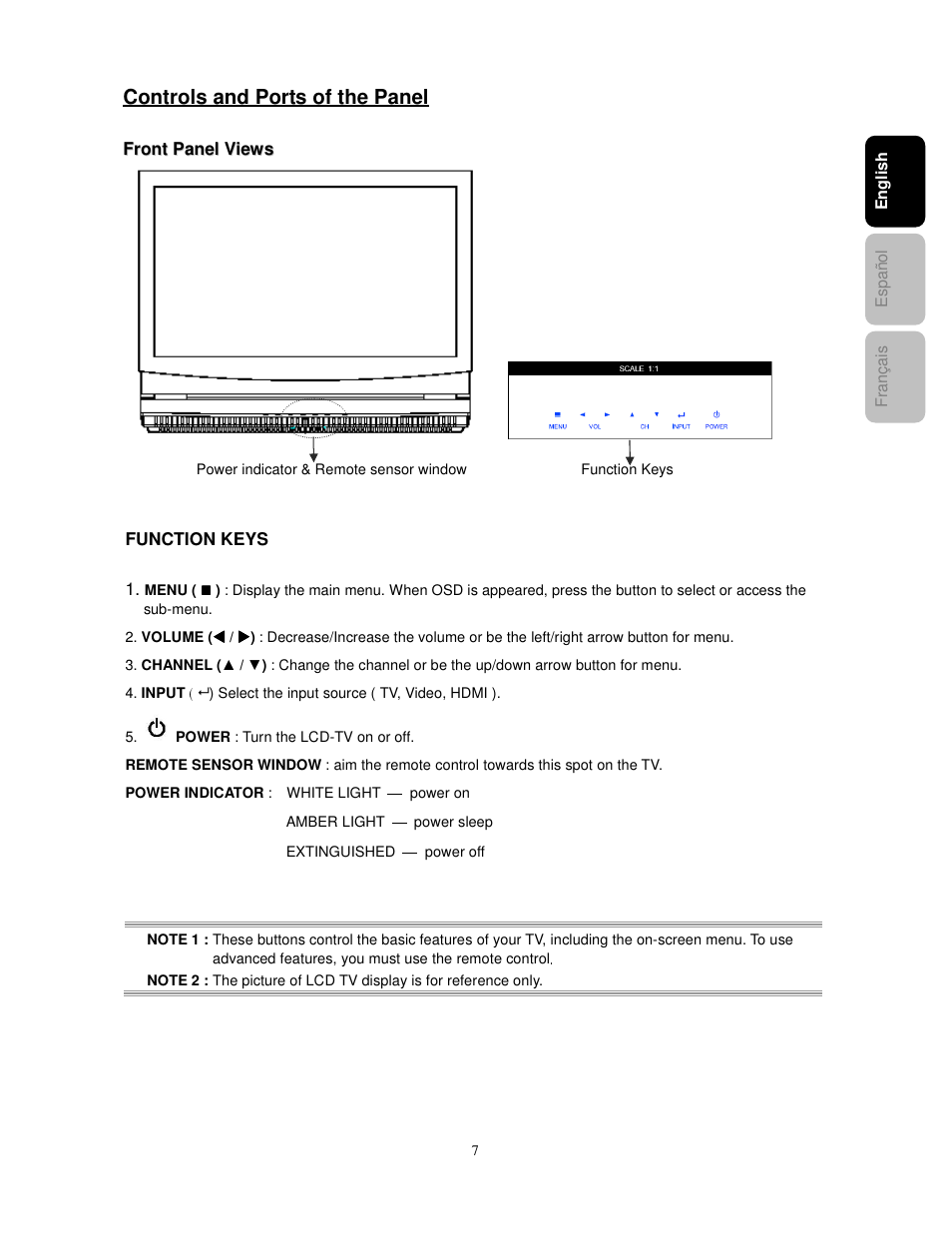 Controls and ports of the panel | Westinghouse PT-16H610S User Manual | Page 11 / 37