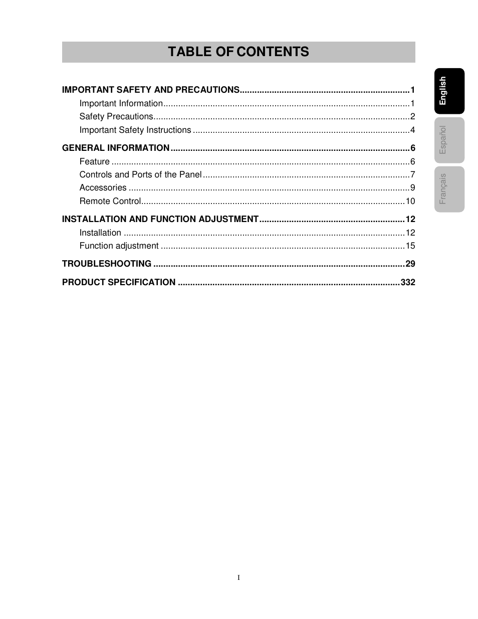 Westinghouse PT-16H610S User Manual | Page 3 / 37