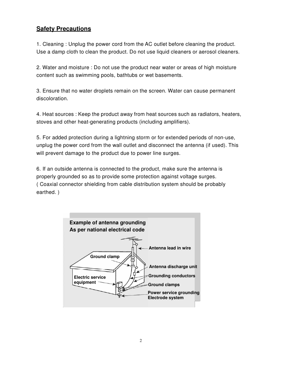 Safety precautions | Westinghouse PT-16H610S User Manual | Page 6 / 37