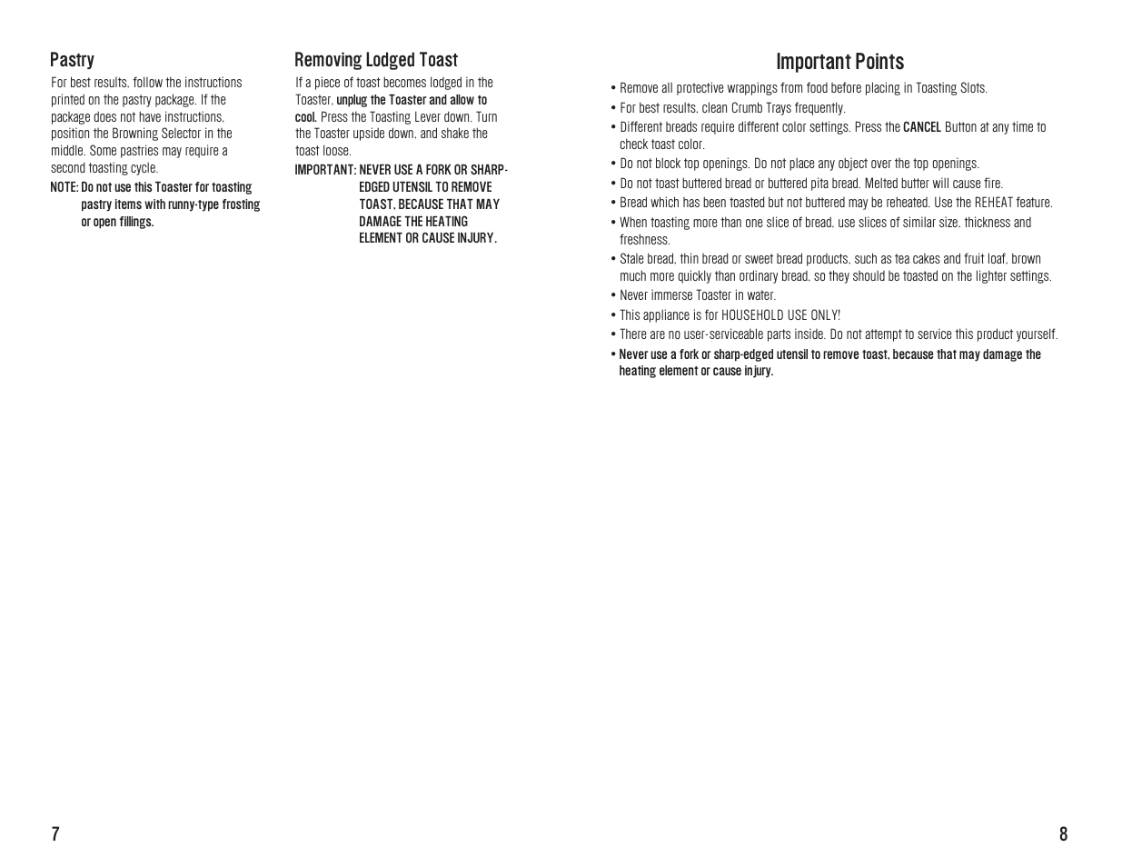 Important points | Westinghouse WST3032 User Manual | Page 8 / 12