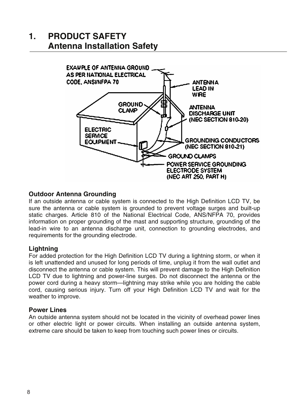 Product safety antenna installation safety | Westinghouse SK-19H210S User Manual | Page 10 / 44