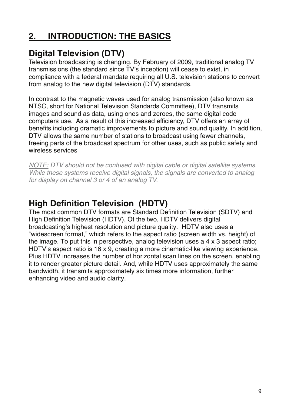 Introduction: the basics digital television (dtv), High definition television (hdtv) | Westinghouse SK-19H210S User Manual | Page 11 / 44