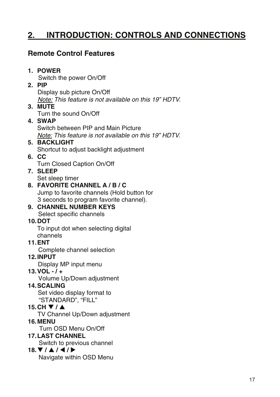 Introduction: controls and connections | Westinghouse SK-19H210S User Manual | Page 19 / 44