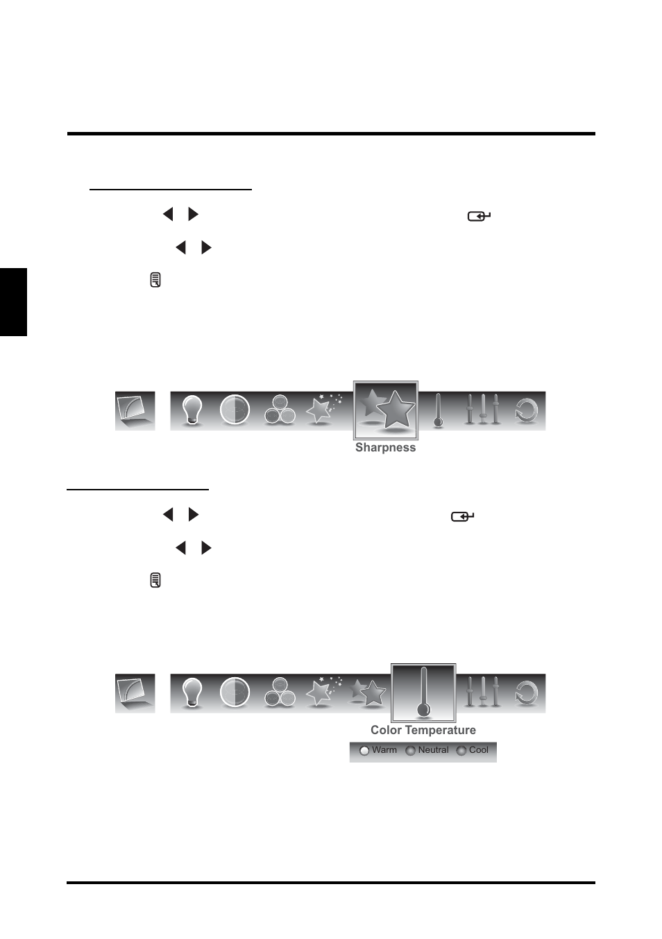 English, Sharpness, Color temperature | Westinghouse SK-32H640G User Manual | Page 32 / 61