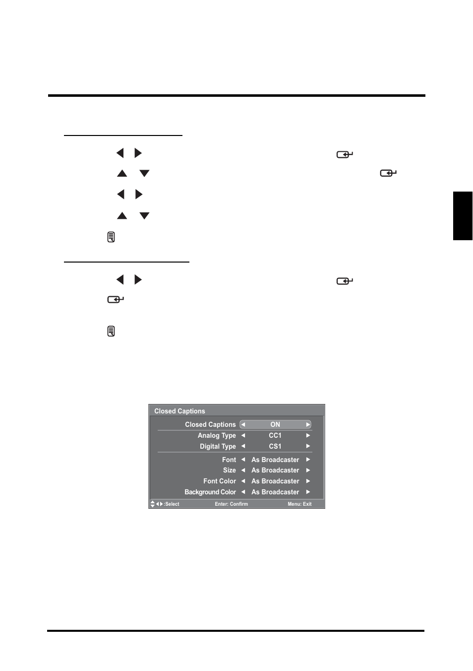 English, Closed captions, Setup menus | Westinghouse SK-32H640G User Manual | Page 45 / 61