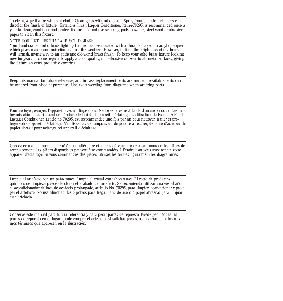 Cleaning and care, Ordering parts, Nettoyage et entretien | Commande de pièces, Limpieza y cuidado, Cómo solicitar partes de repuesto | Westinghouse W-128 User Manual | Page 11 / 12