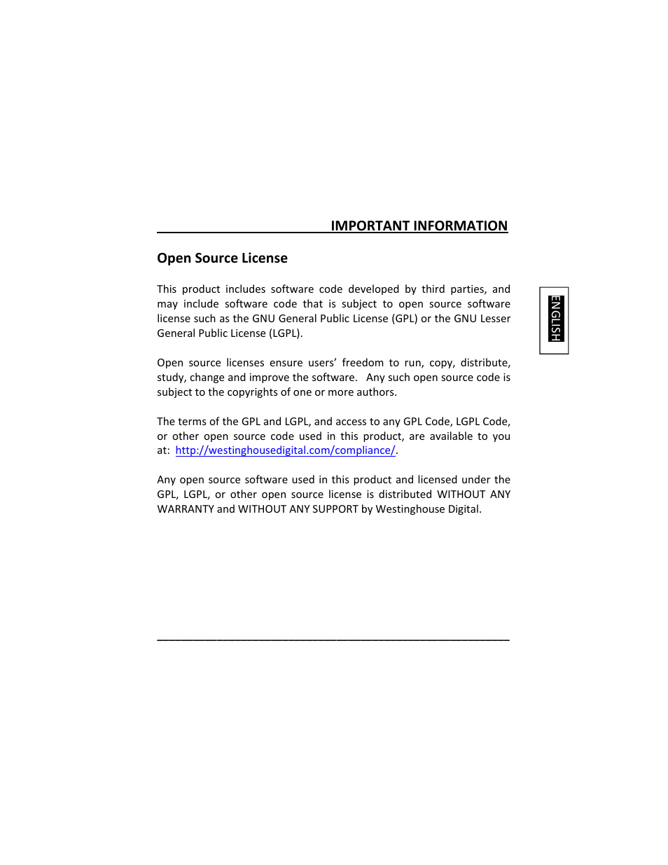 Important information open source license | Westinghouse DIGITAL TELEVISION LD-3237 User Manual | Page 14 / 66